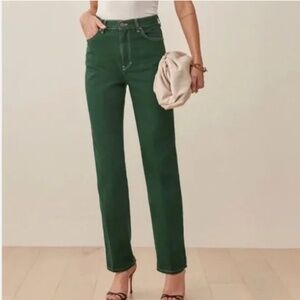 Reformation Cowboy High Rise Waisted Straight Leg Emerald Green Jeans Size 24
